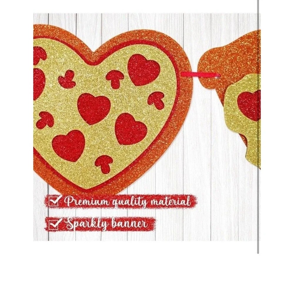 Valentines/BirthdayDay Pizza Party Decorations, Love You to Pizzas Banner Heart